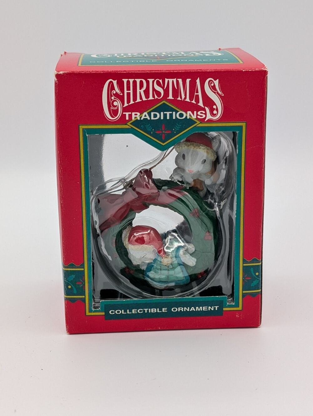 Vintage 90s Lustre Fame Christmas Traditions Mice in Wreath - MIB